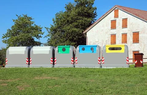 Five bins for separate waste collection in the city Фото