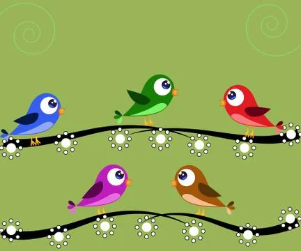 Five birds green Stock Illustration