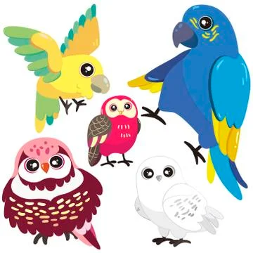 Five birds on white background イラスト素材