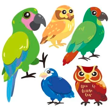 Five birds on white background 스톡 일러스트