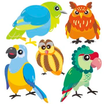 Five birds on white background 스톡 일러스트