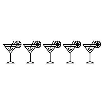 Five black and white cocktail glasses with bicycle wheels inside Stock Illustration