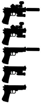 Five black handguns Stock Illustration