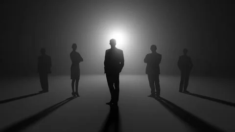 Five black silhouettes on a black background Video stock 296921445