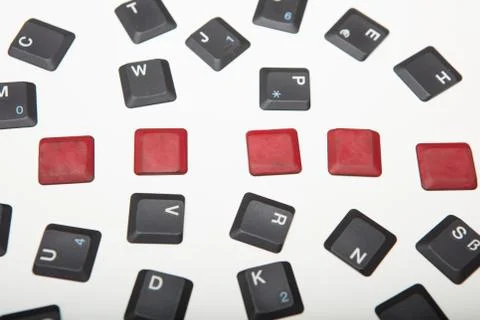 Five blank red buttons on the composed keyboard .. Stock Photos
