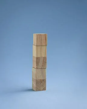 Five blank square wood blocks stacked up Stock Photos