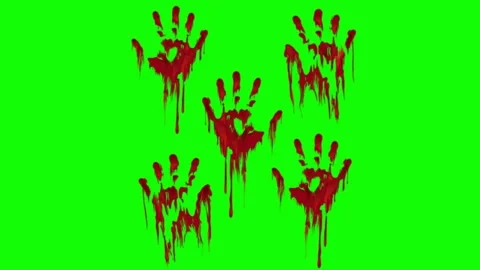 Five bloody hands animations green screen Stock Footage