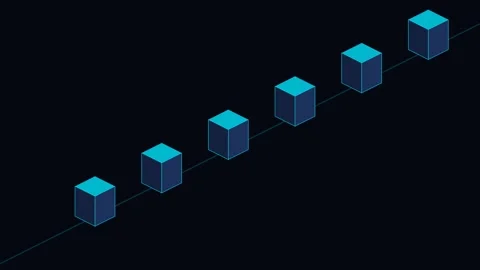 Five blue isometric cubes aligned along a diagonal line on black background 動画素材 338310463