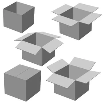 Five boxes, isolated on white background. vector illustration. Stock Illustration