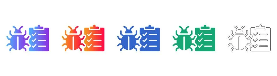 Five Bug Inspection Checklist Icons Stock Illustration