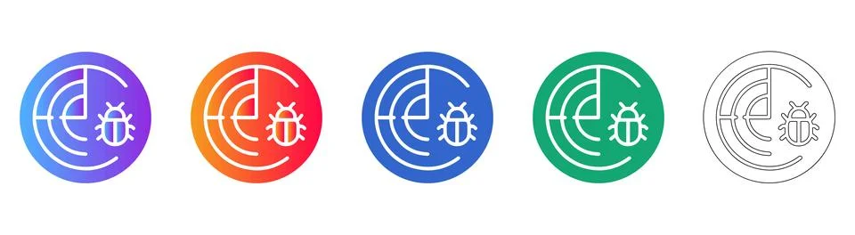 Five Bug Radar Icons for Software Security Stock Illustration