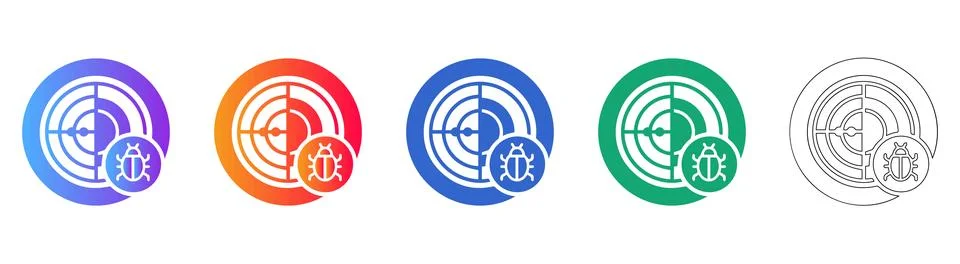 Five Bug Scanner Icons for IT Security 库存插图