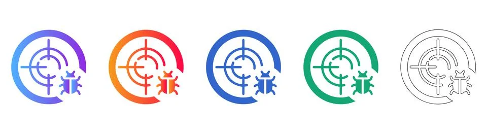 Five Bug Target Icons for Cybersecurity 库存插图