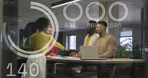 Five business team around table, woman in yellow starting hand stack for sync, 库存影片 333019093