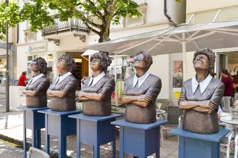 Five busts of old lady looking Stock Photos