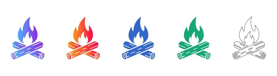 Five Campfire and Log Fire Icons Stock Illustration