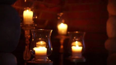 Five Candles in the fireplace Stock Footage 77161478