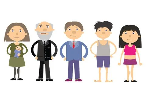 Five cartoon iconic characters Stock Illustration