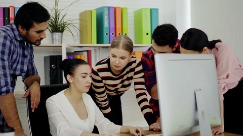 Five casual creative startup business meeting at modern office Stock Footage 96322016