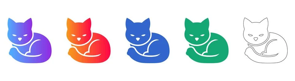 Five Cat Icons in Gradient and Line Art 스톡 일러스트