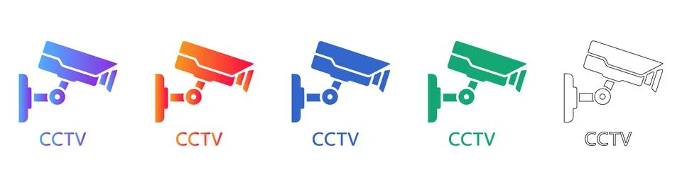 Five CCTV Security Camera Icons for Surveillance Stock Illustration