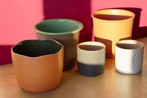 Five ceramic pots Stock Photos
