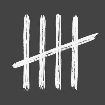 Five chalk tally marks on white board Illustrazione stock