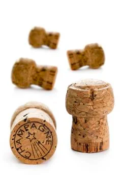 Five champagne corks isolated Stock Photos