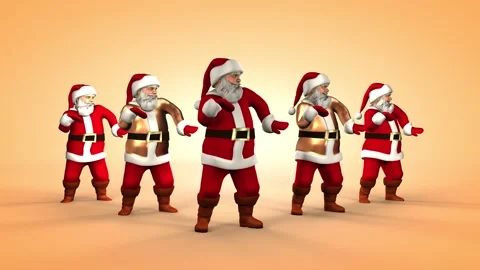Five cheerful Santa Clauses in a red suit are dancing. 3d rendering Stock Footage 141674069