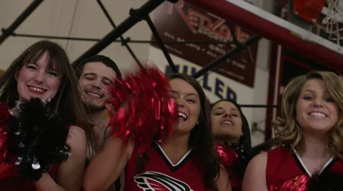 Five Cheerleaders Cheering Offscreen Action Stock Footage 35236478