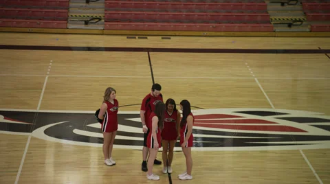 Five Cheerleaders in Empty Gym Stock Footage 35236136