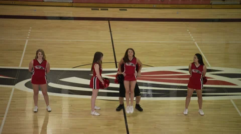 Five Cheerleaders in Empty Gym Stock Footage 35237498