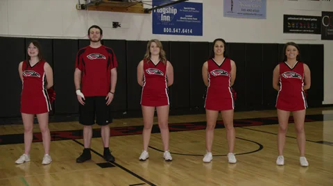 Five Cheerleaders Perform for Camera Stock Footage 35241404