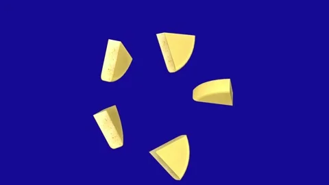 Five Cheese rotation around center point on blue screen background Video stock 322790477