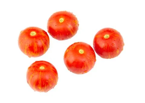 Five cherry tomatoes isolated on a white background Stock Photos