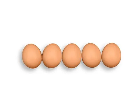 Five chicken eggs on the white background. Stock Photos