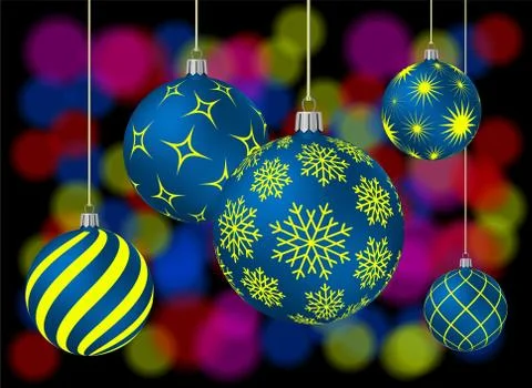 Five Christmas balls with different patterns Stock Illustration
