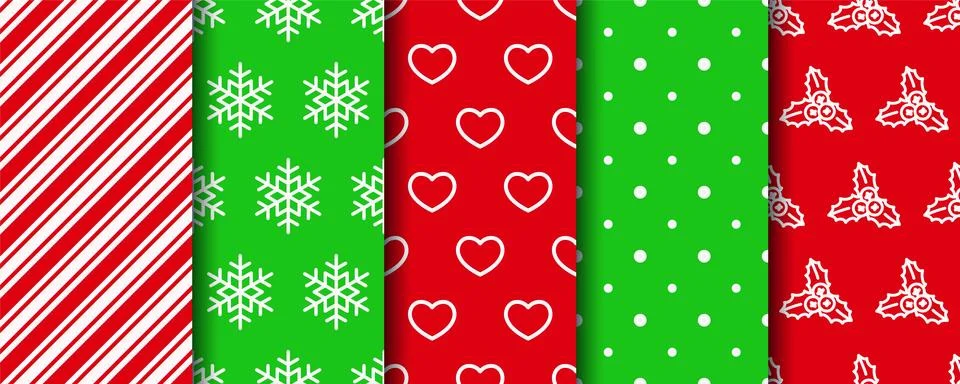 Five Christmas seamless patterns set. Festive seamless background with xmas,  Stock Illustration
