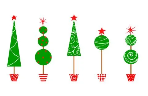 Five Christmas Topiary Trees Stock Illustration