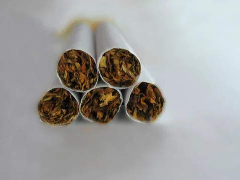 Five cigarettes on the white background Stock Photos