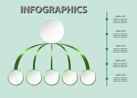 Five circle infographics vector template in green color 스톡 일러스트