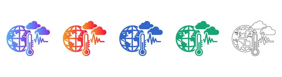 Five Climate Change Icons with Globe and Thermometer Stock-Illustration