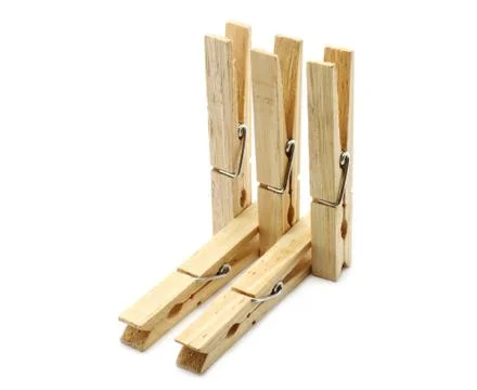 Five clothespins close-up Stock Photos