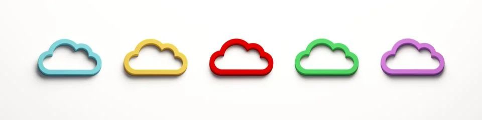 Five Cloud Computing Logo. 3D Rendering Illustration 스톡 일러스트