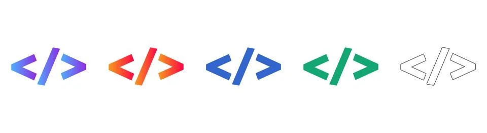 Five Code Snippet Icons in Gradient and Line Art Styles Stockillustratie