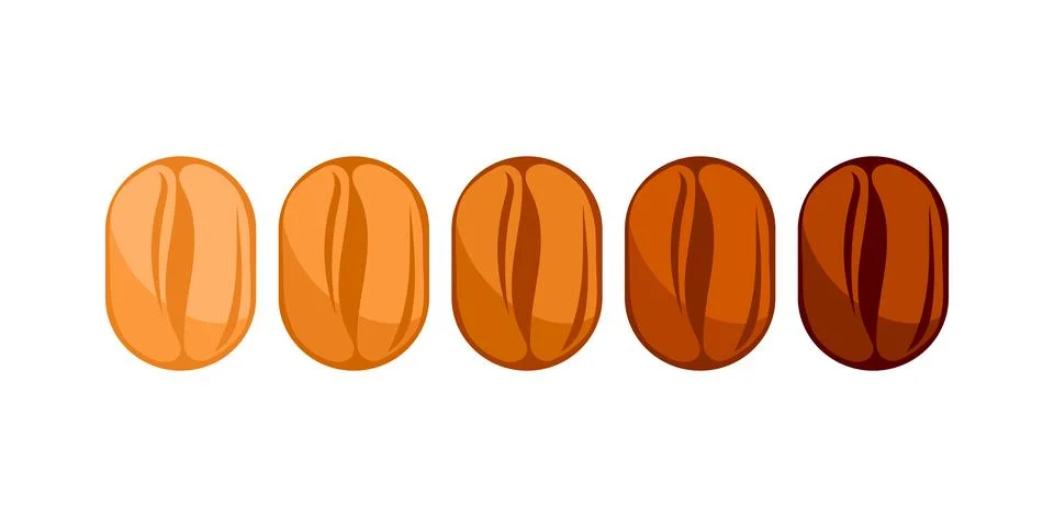 Five coffee beans showing different roasting levels from light to dark Stock-Illustration