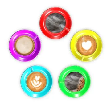 Five coffee cups arranged in circle. Stock Illustration