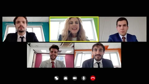 Five colleagues talking on video call about the new job to do Stock Footage 140389518