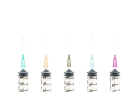 Five Color Syringe Isolated on White Background Stock Photos