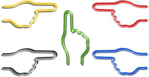 Five colored hands with pointed finger Illustrazione stock